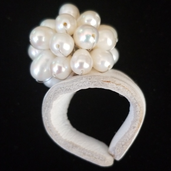 Freshwater Pearl and Leather Adjustable Ring - Picture 6 of 8